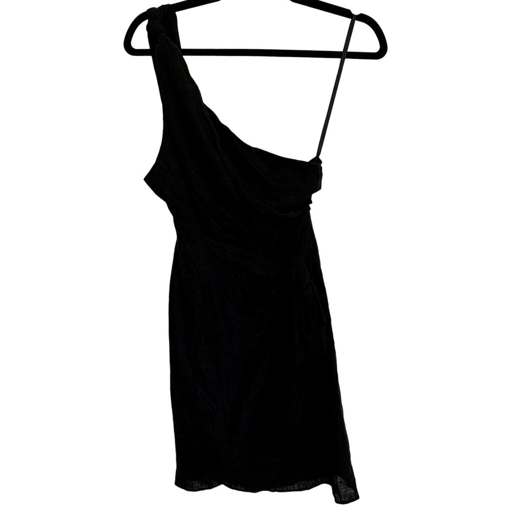 NWT Here Come the Sun One Shoulder Linen Blend Mini Dress in Black